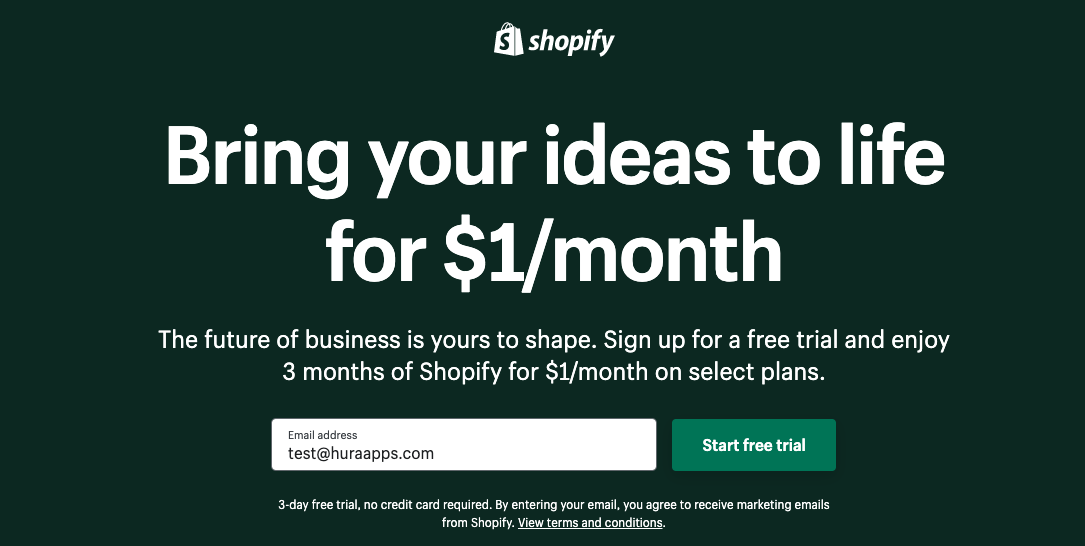 Shopify 3-Day Free Trial + Pay $1 Per Month for The First 3 Months