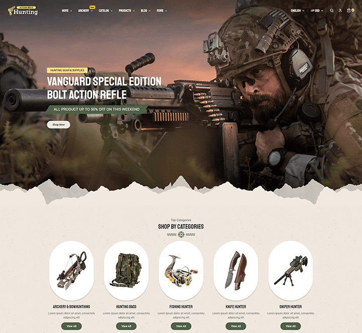 Hunting - An Fishing & Weapons Equipment Store Template - Multipurpose Shopify 2.0 Theme