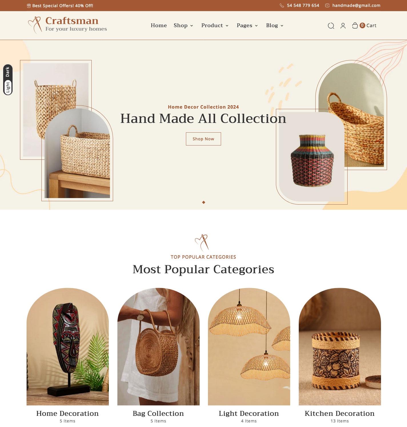 Craftsman - Handmade, Furniture & Home Decor - Shopify Theme