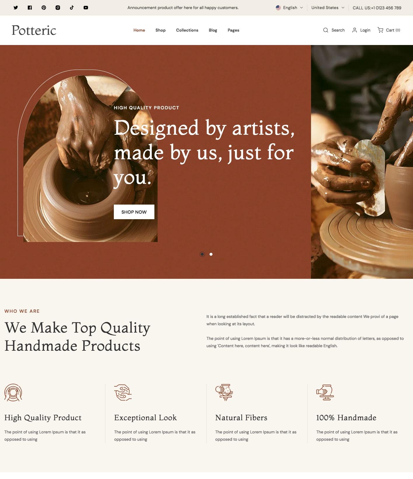 Potteric - Handcrafted Ceramic & Home Decor Multipurpose Shopify 2.0 Responsive Theme